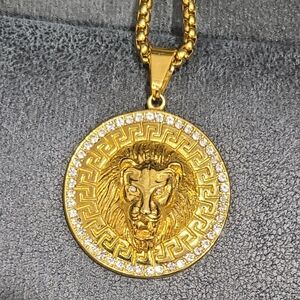 Costume Jewelry Lion Head Medallion Necklace